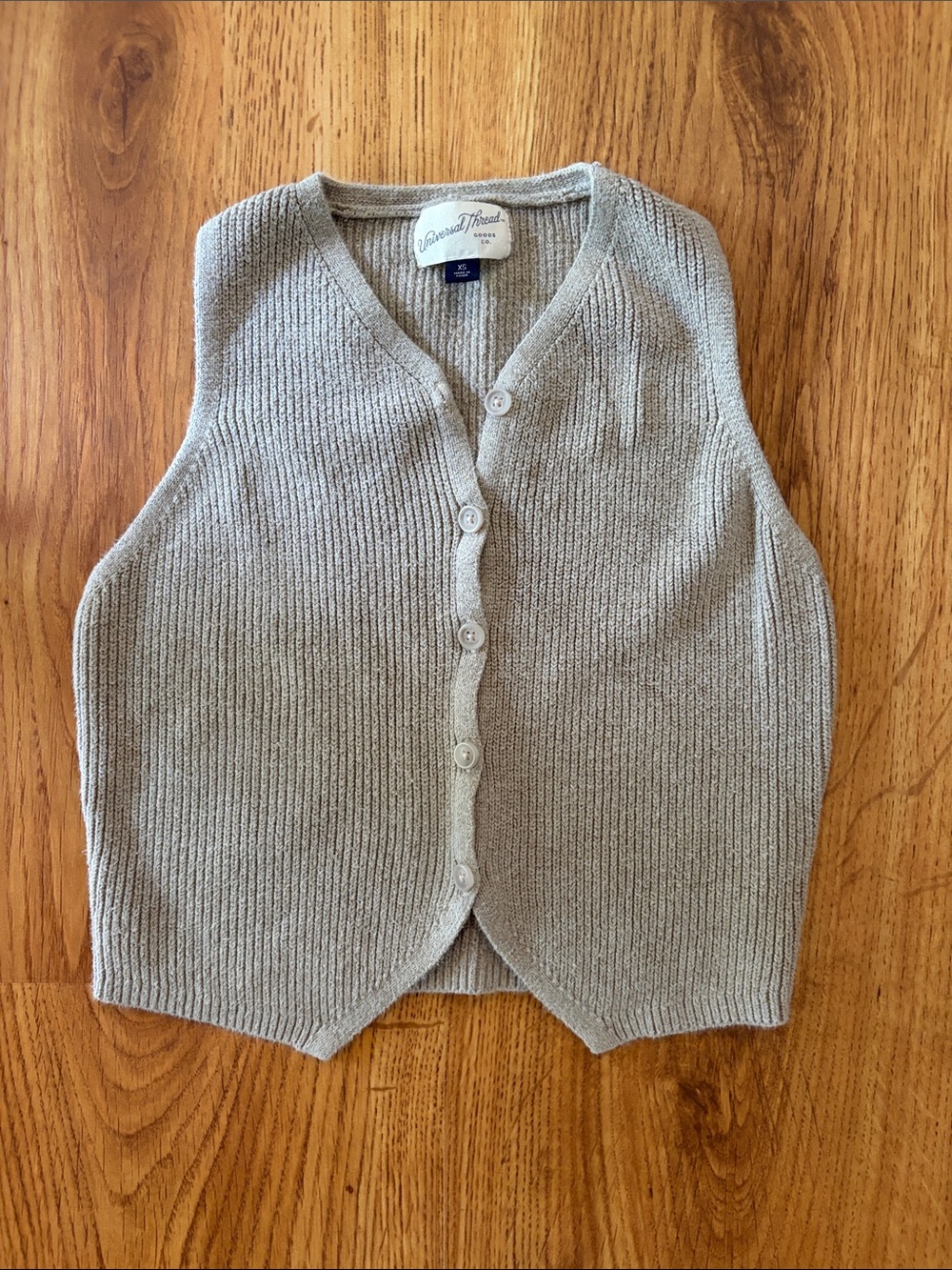 Women's Light Beige Knit Button-Front Sweater Vest Size XS